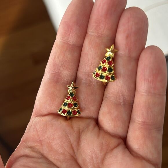 Christmas tree clip on earrings - Picture 2 of 4